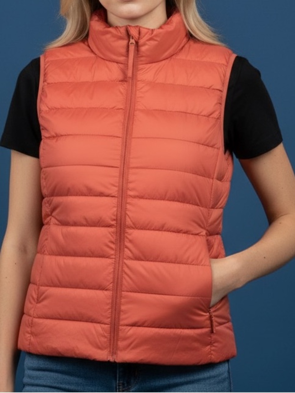 Uniqlo Lightweight Quilted Vest in Coral Red NWOT